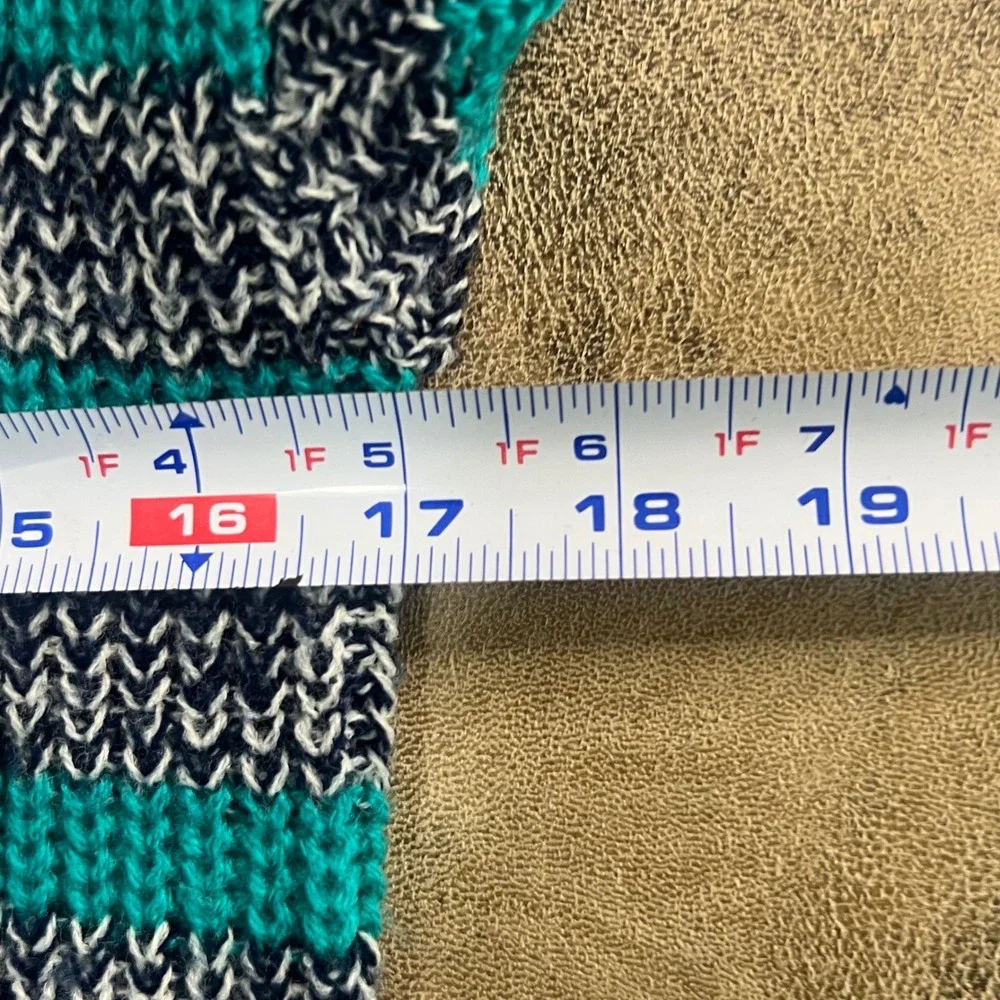 Compass Striped Knit‎ Sweater Boys Size L 14/16 Teal Blue Vintage Made in USA
